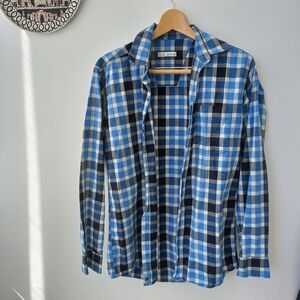 Exit Jeans Men's Blue/Black Checkered Button Down Shirt